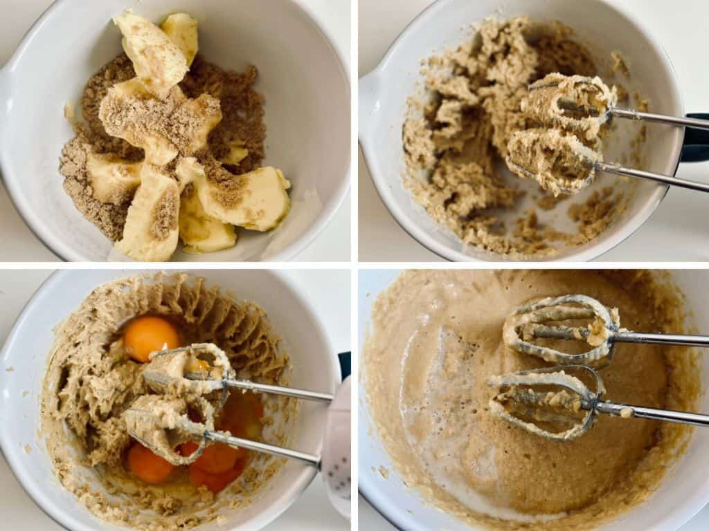 Photo collage of the process of making brown sugar sponge cake 