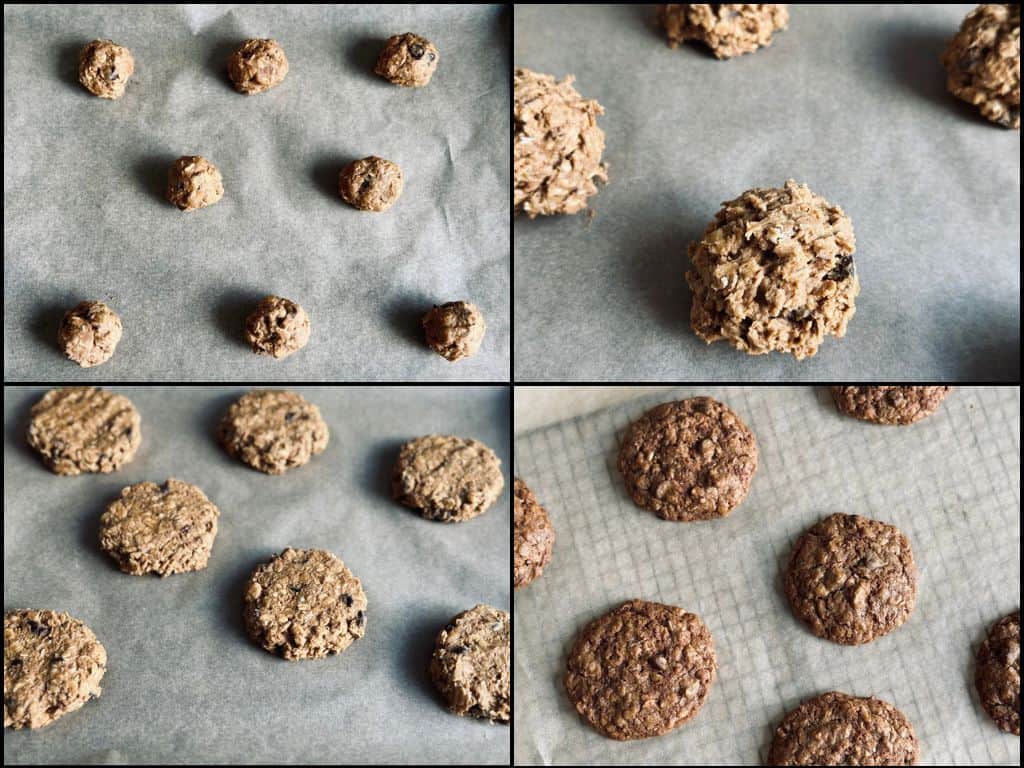 The process of making crunchy chocolate chip and hazelnut oat cookies