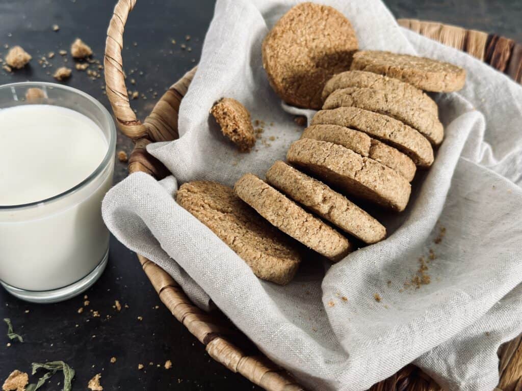 A few rye and almond cookies in a basket
