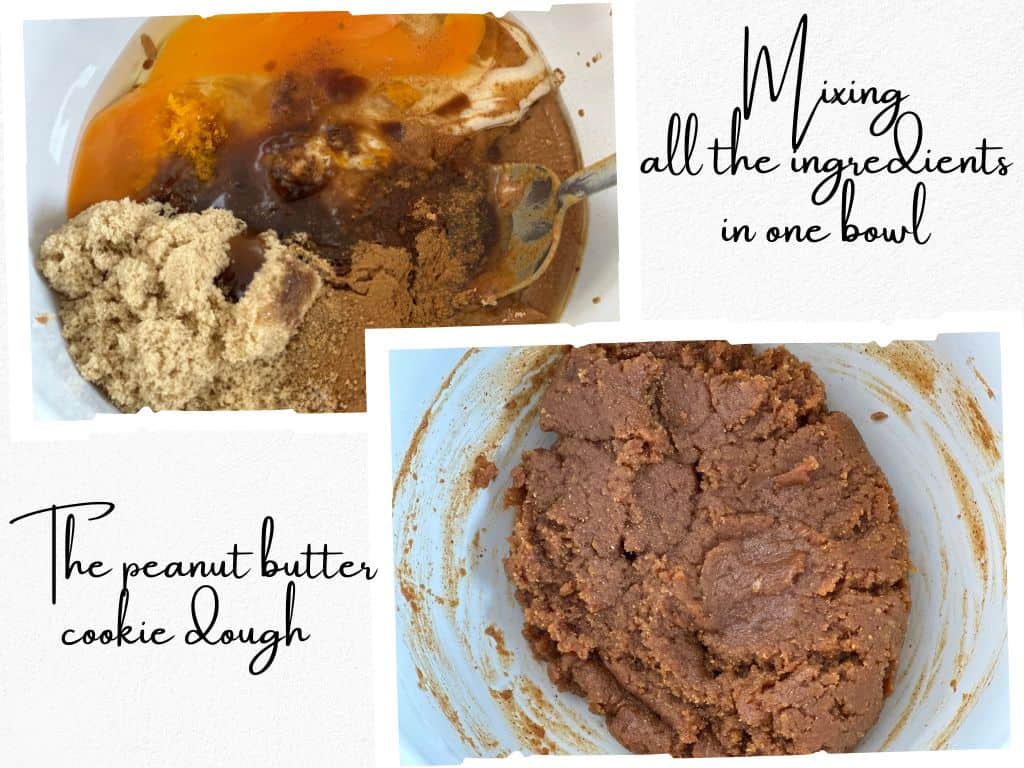 A photo collage with the process of making peanut butter cookies