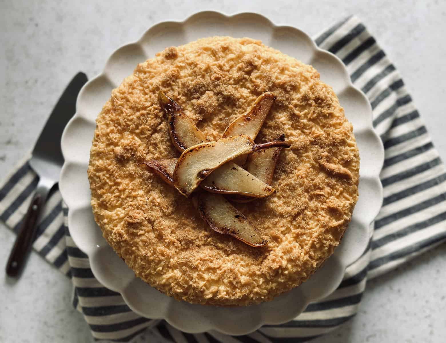 Pear And Ricotta Cheesecake With A Smooth Buttery Crust