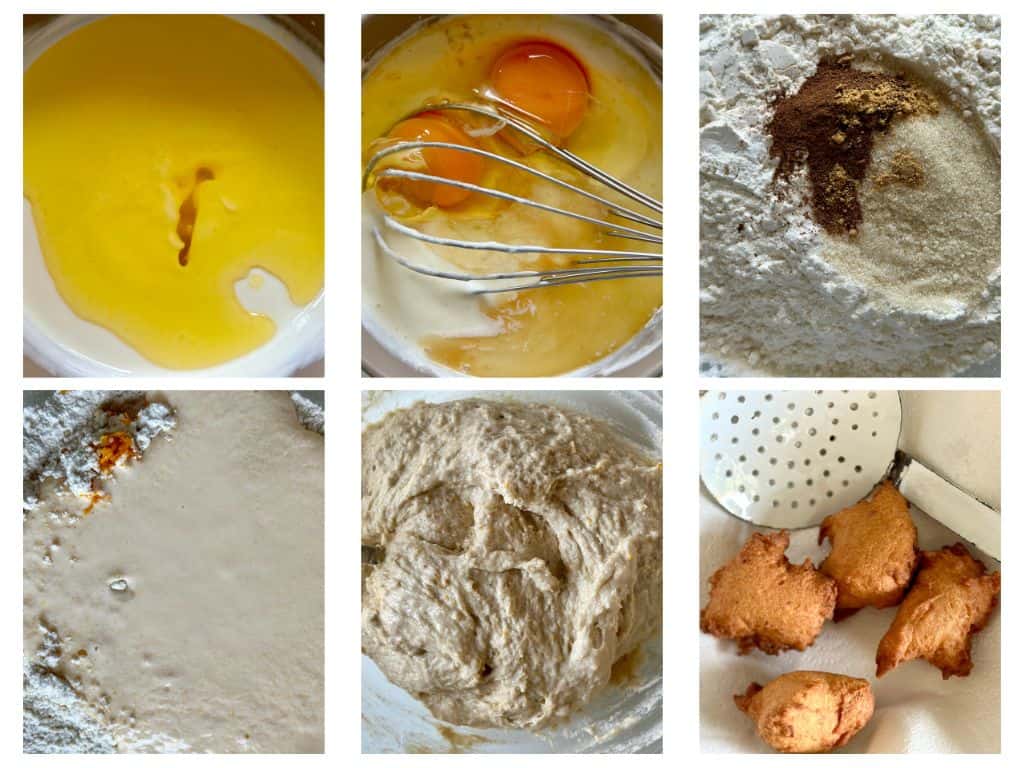A photo collage of the process of making 10-minute fried donut bites