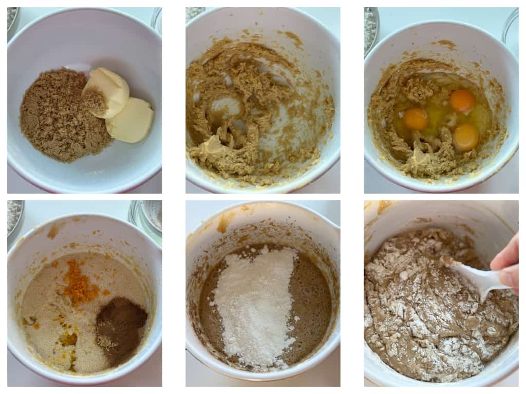 A photo collage with the process of making soft gingerbread cookies with honey.