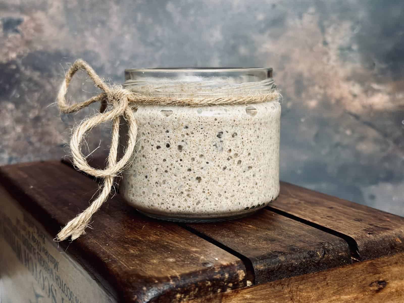 Sourdough starter in a glass jar