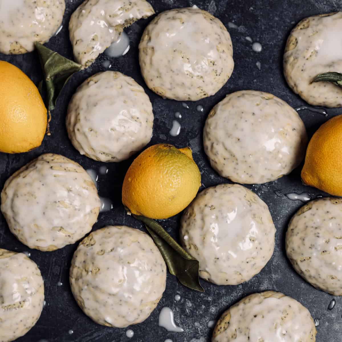 Sourdough lemon and poppy seed cookies with a lemon glaze.