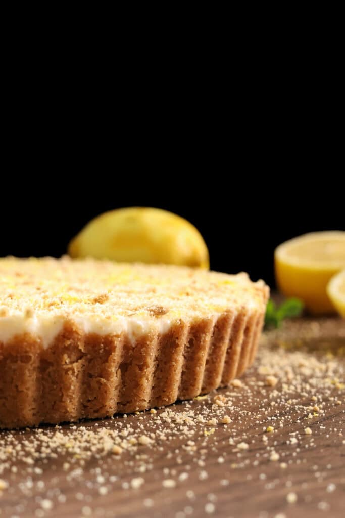 Close-up graham cracker pie crust.