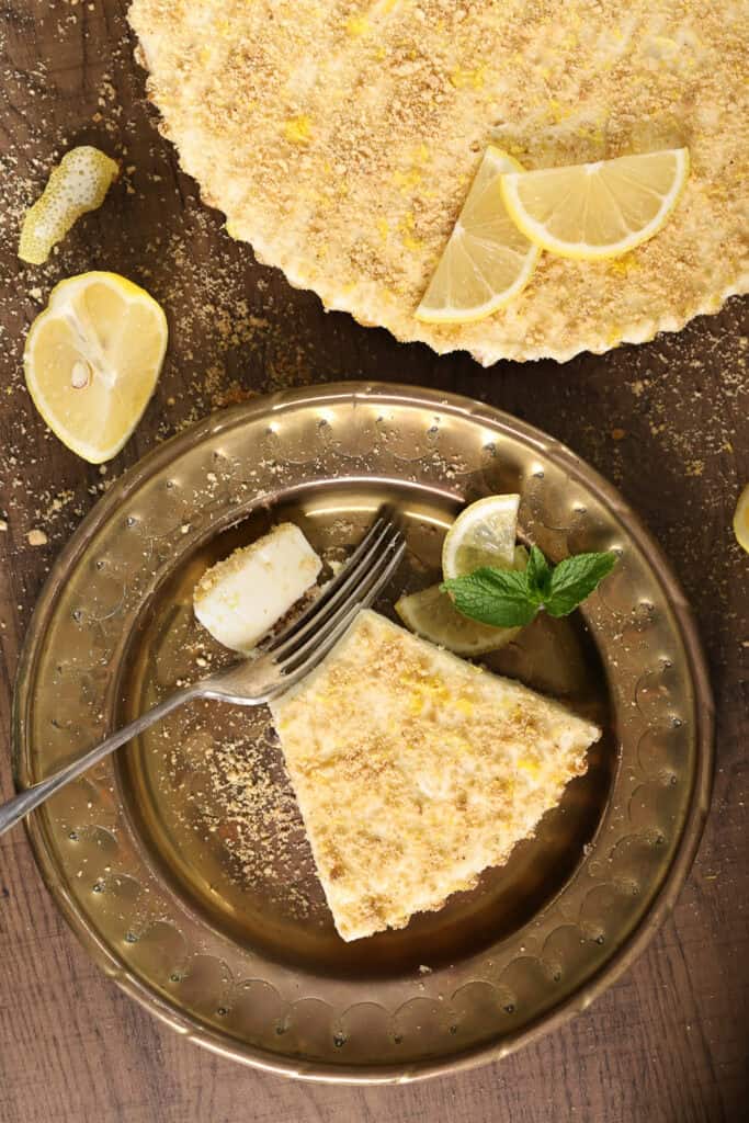 Graham crust lemonade pie on a plate