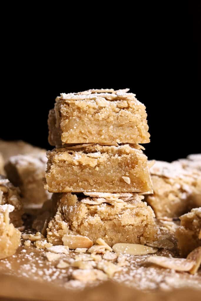 A stack of almond cookie bars
